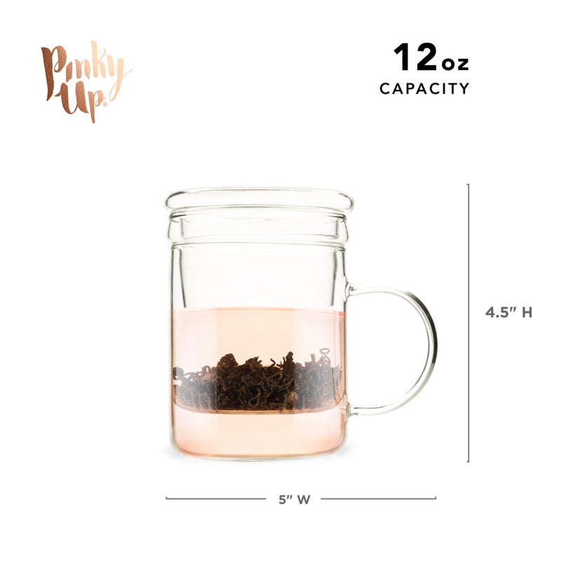 Pinky Up Blake Tea Infuser Mug with Lid, Glass Cups for Loose Leaf or Flowering Teas, Travel Mugs, Home Office, Picnic, Camping, 12 oz Set of 1, Clear - Image 3